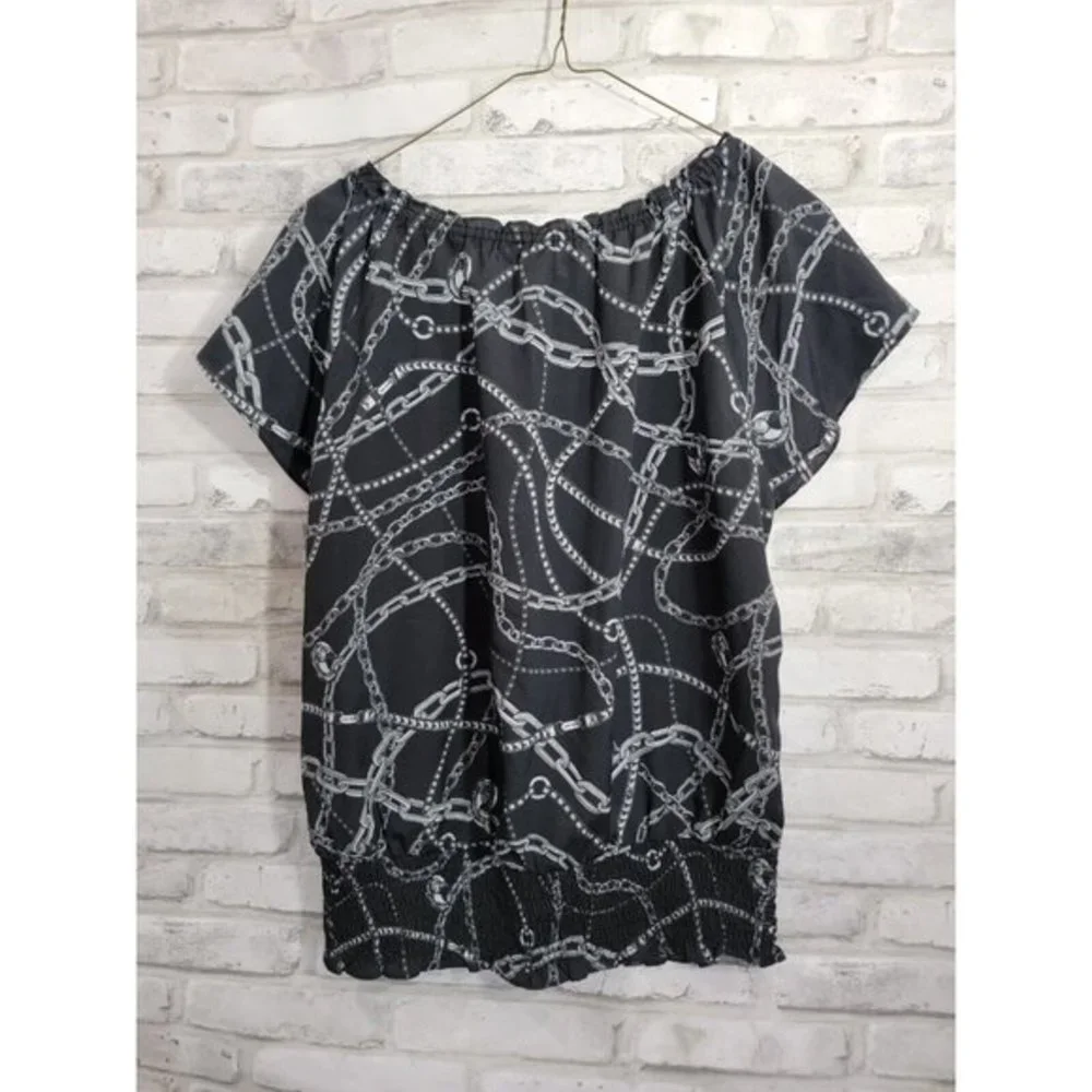 MICHAEL KORS Women’s Short Sleeve Cap Sleeve Black SIlver Faux Jewelry‎ Look Med